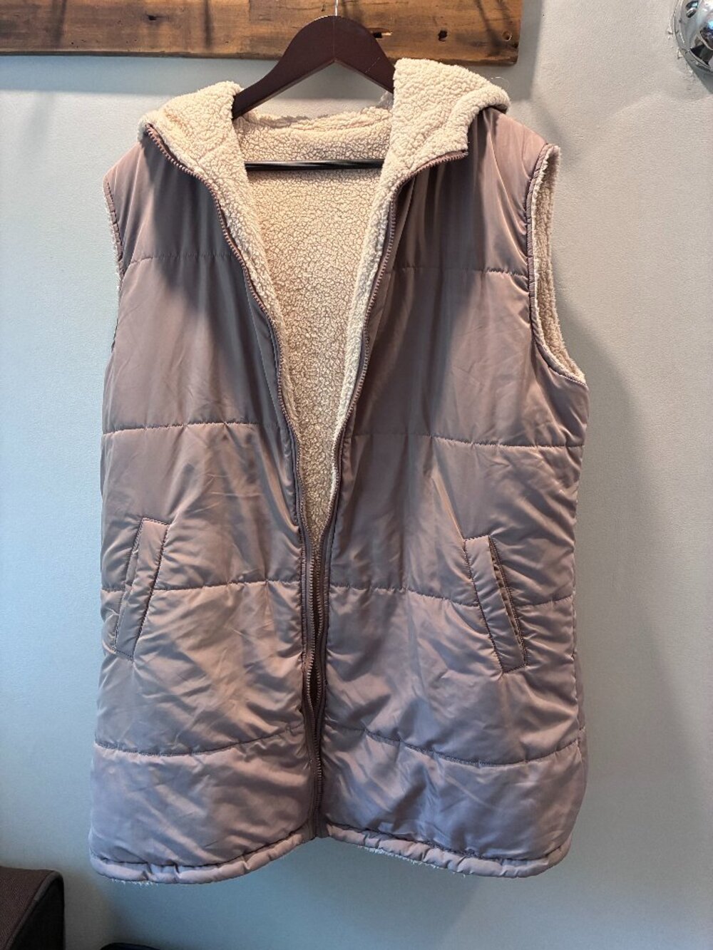 Pink Reversible Long Fleece Puffer Vest